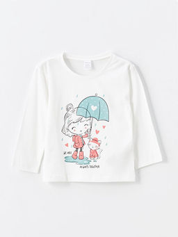 Bisiklet Yaka Uzun Kollu Bask?l? K?z ?ocuk Ti??rt