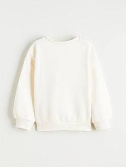 Bisiklet Yaka ?i?ekli K?z ?ocuk Kal?n Sweatshirt