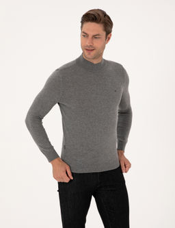 Gri Melanj Slim Fit Yar_m Bal_k__ Yaka Basic Triko Kazak - Pierre cardin фото 3