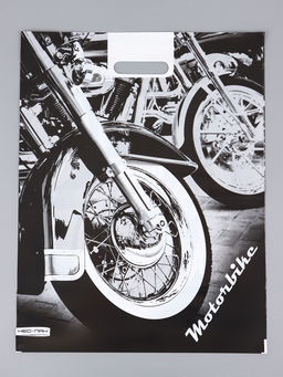 Цена за 25 шт. Пакет подарочный Байк, полиэтиленовый с вырубной ручкой 41?51 см, 80 мкм