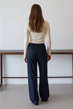 Lacivert Nervurlu Genis Paca Uzun Dokuma Pantolon TWOAW26PL00111