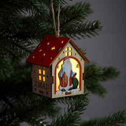 Ёлочная игрушка Домик с Дедом Морозом, 8х7х6 см, 1 LED, от батареек, свечение тёплое белое