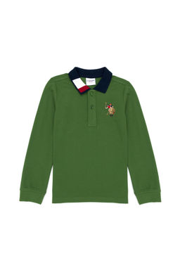 Зеленый базовый свитшот с воротником-поло для мальчиков Неожиданная скидка в корзине