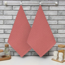 Набор кухонных полотенец Доляна, цвет пудровый, 35х60см-2шт, 100% хл, вафля, 220 гр/м2  фото 6