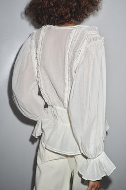 ZW COLLECTION ROMANTIC LADDER STITCH SHIRT - Zara фото 3
