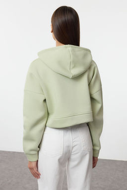 Mint Fermuarl? Kapusonlu Rahat Kesim Crop Kal?n Ici Polarl? Orme Sweatshirt TWOAW20SW0660