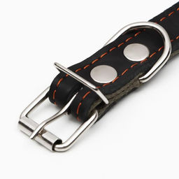 Ошейник комбинированный кожа/брезент, безразмерный, 54 х 2.5 см, ОШ 17-45 см, чёрный - Пижон фото 4