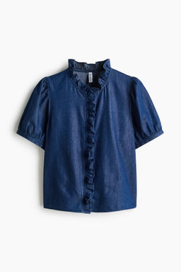 Frill-trimmed denim blouse