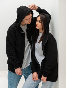 K10704 Толстовка на молнии с капюшоном OVER SIZE ЧЕРНЫЙ