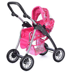 Коляска зима-лето для кукол, металлическая, с люлькой-переноской, с корзиной, цвет вишенка