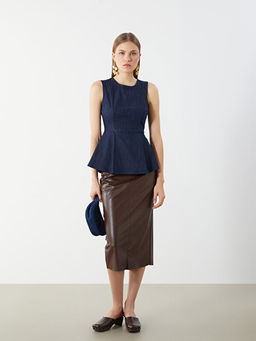 Bisiklet Yaka Peplum Jean Bluz