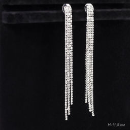 Серьги длинные со стразами 11,5 см / 181-6284 /уп 24/серебро