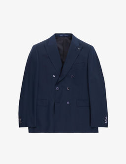 Lacivert Slim Fit Y_n _pek Kar___ml_ K_rlang__ Yaka Kruvaze Tak_m Elbise
