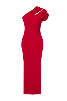 TRENDYOLMILLA Kahverengi Vucuda Oturan Cut Out/Pencere Detayl? Orme Midi S?k Elbise TPRSS25EL00064