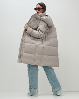 Пальто зимнее утепленное с капюшоном женское бежевого цвета 7618B