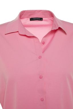 Pembe Pamuklu Oversize Genis Kal?p Dokuma Gomlek TWOSS22GO0669