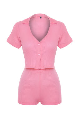 Trendyolmilla Lila Fitilli Crop Sortlu Orme Pijama Tak?m? THMSS22PT0308  фото 7