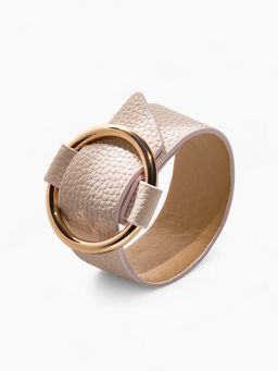 Браслет кожа Помпеи захват, светло-бежевый в золоте, 24 см