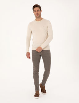 Bej Slim Fit Bisiklet Yaka Basic Triko Kazak - Pierre cardin фото 4