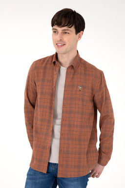 Мужская рубашка с длинным рукавом кирпичного цвета Неожиданная скидка в корзине - U.s. polo assn фото 3