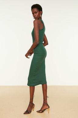 TRENDYOLMILLA Siyah Fitilli Bodycone/Vucuda Oturan Bisiklet Yaka Esnek Midi Orme Kalem Elbise TWOSS22EL1575 фото 8