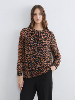 Bisiklet Yaka Leopar Desenli B?zg?l? Bluz