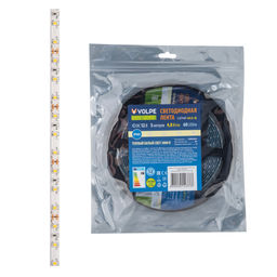 ULS-Q323 2835-60LED/m-8mm-IP65-DC12V-4,8W/m-5M-3000K Гибкая светодиодная лента на самоклеящейся основе. Катушка 5 м. в герметичной упаковке. Теплый белый свет(3000K). ТМ Volpe.