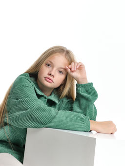 Вельветовая рубашка для девочки 22-7364 бежевый - Mini maxi фото 33