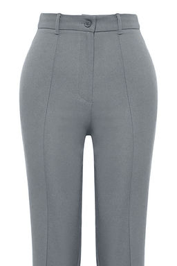 Gri Straight/Duz Kesim Yuksek Bel Nervur Dikisli Dokuma Pantolon TWOSS21PL0093