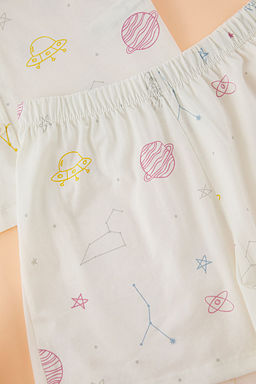 Trendyolmilla Ekru %100 Pamuklu Galaksi Desenli Sortlu Orme Pijama Tak?m? THMSS25PT00299  фото 8