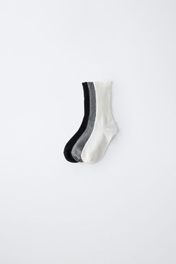 PACK TRES CALCETINES LARGOS RIZO / Blanco / Negro