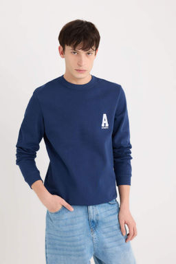 New Regular Fit Bisiklet Yaka Bask?l? Kal?n Sweatshirt - Defacto фото 3