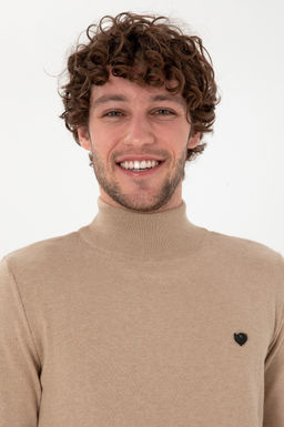 Erkek Slim Fit Yar_m Bal_k__ Yaka Kum Melanj Basic Kazak - U.s. polo assn фото 2
