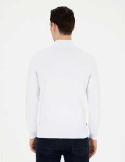Ekru Slim Fit Fermuarl_ Dik Yaka Triko Kazak