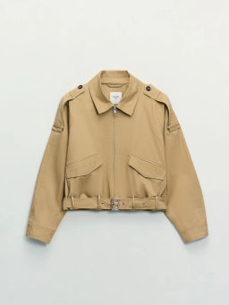 Хлопковая укороченная куртка с ремнем / Zarina  фото 10