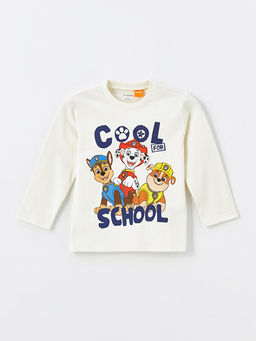 Bisiklet Yaka Uzun Kollu Paw Patrol Bask?l? Erkek Bebek Ti??rt