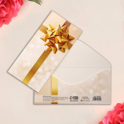 Цена за 10 шт. Конверт для денег «Золотой бант», 16.5×8 см
