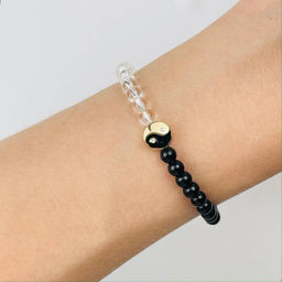 Браслет "Инь-Янь" из Горного Хрусталя и золотистого Обсидиана 17 см