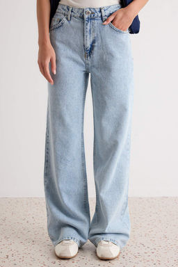 A__k Mavi Y_ksek Bel Wide Leg Geni_ Pa_a %100 Pamuk Non-Stretch Jeans TWOSS23JE00068 - Trendyolmilla фото 3