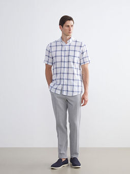 Regular Fit K?sa Kollu Ekose Poplin Erkek G?mlek