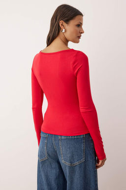 More Sustainable Siyah Fitted/Vucuda Oturan Buzgulu V Yaka Uzun Kollu Esnek Orme Bluz TWOAW26BZ00163 - Trendyolmilla фото 12