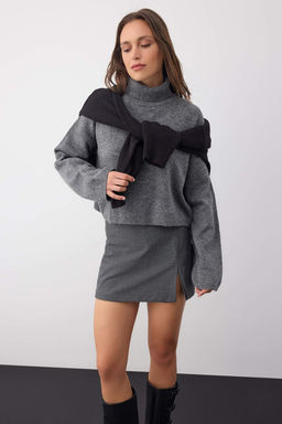 Kahverengi Wardrobe Essentials Genis Kal?p Yumusak Dokulu Crop/K?sa Triko Kazak TWOAW26KZ00113 - Trendyolmilla фото 13