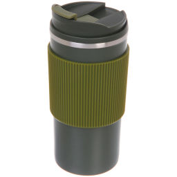 Термокружка 450мл "Стиль" с силиконовой вставкой, цвет зеленый