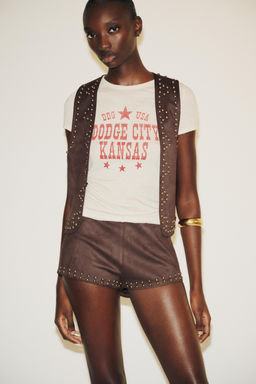 STUDDED FAUX SUEDE WAISTCOAT