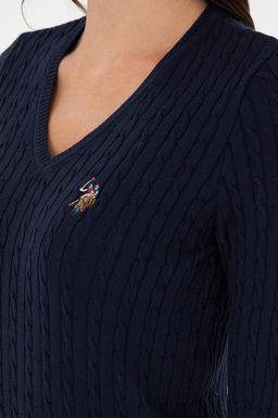 Женский темно-синий базовый свитер с v-образным вырезом Неожиданная скидка в корзине - U.s. polo assn фото 7