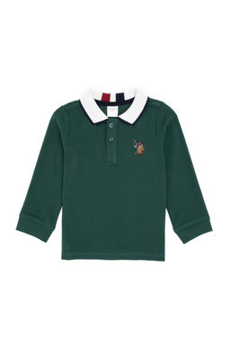 Erkek _ocuk Koyu Ye_il Polo Yaka Basic Sweatshirt