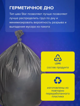BIG CITY пакеты д/мусора 160л*10шт Особопрочные LD 80*110см чёрные 30 мкм