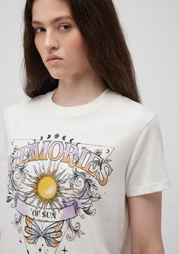 Bask?l? Beyaz Tisort - Mavi фото 5