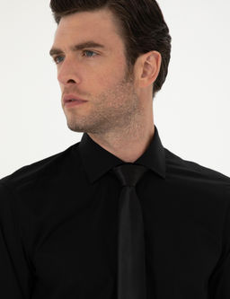 Черная классическая хлопковая рубашка приталенного кроя - Cacharel фото 2