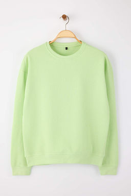 Yesil Oversize/Genis Kesim Bisiklet Yaka Sardonsuz Sweatshirt TMNAW25SW00194